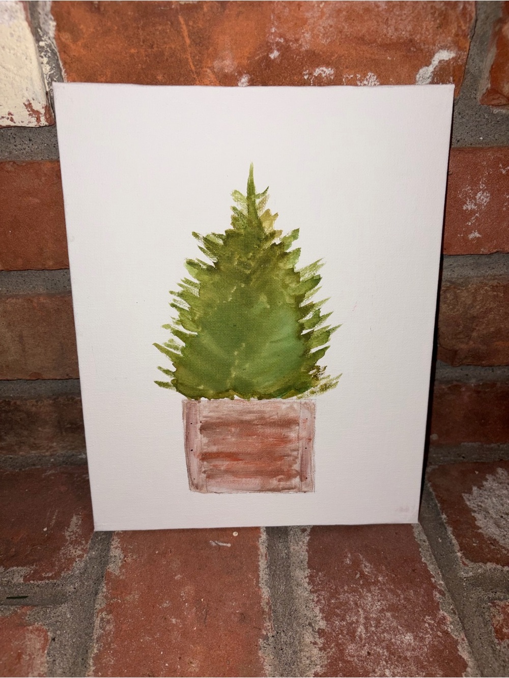 Green Potted Tree Canvas Wall Art - Home Art Watercolor